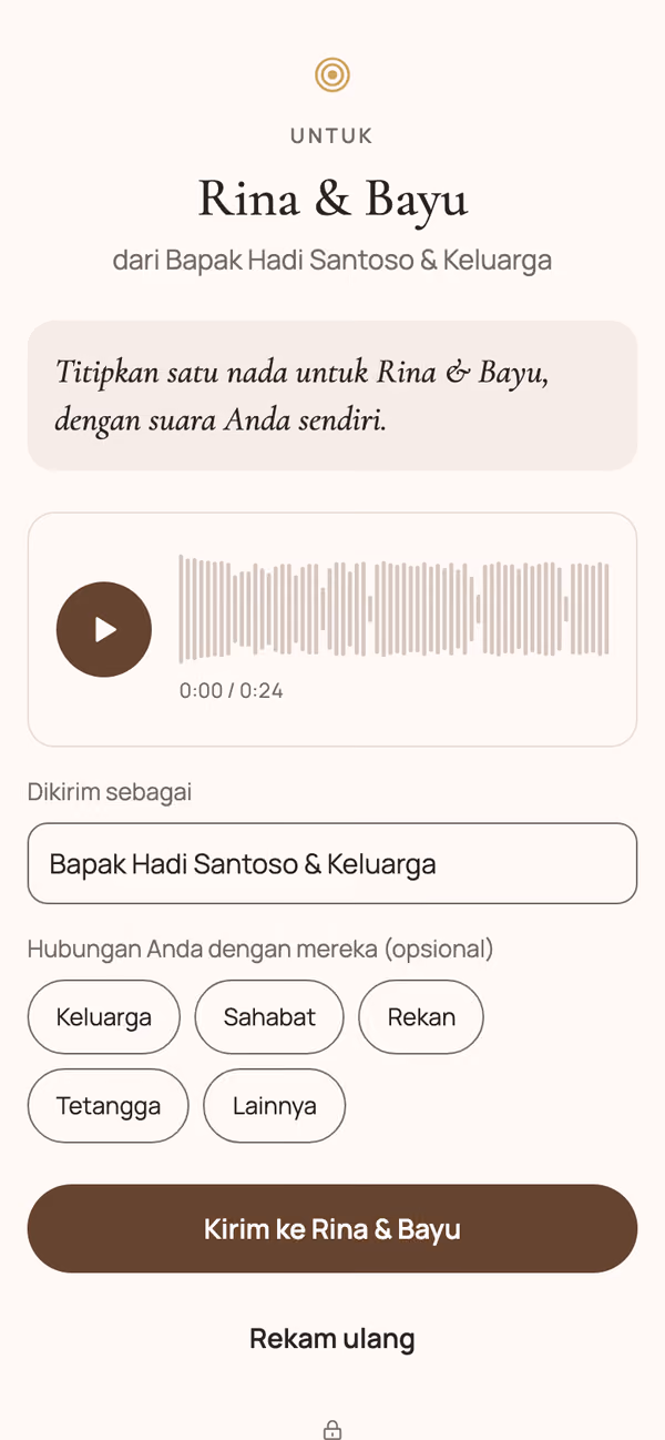 Setelah merekam: dengar ulang, isi nama, lalu kirim